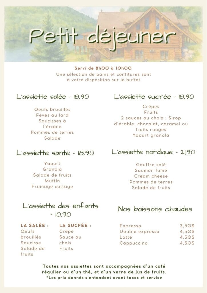 Menu Petit Déjeuner - Auberge Couleurs de France